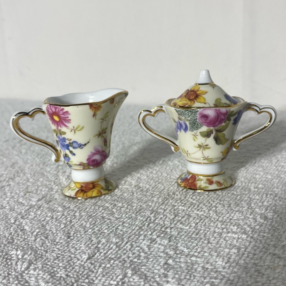 Vintage T. Limoges Casa Elite Miniature Porcelain Creamer & Sugar Bowl Set